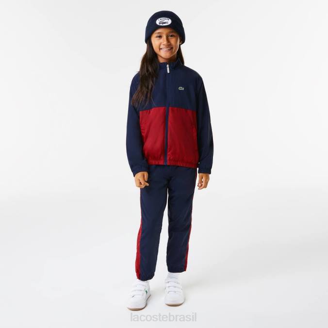 Lacoste crianças jaqueta colorblock com gola alta azul marinho/bordéu P2PX3219 roupas