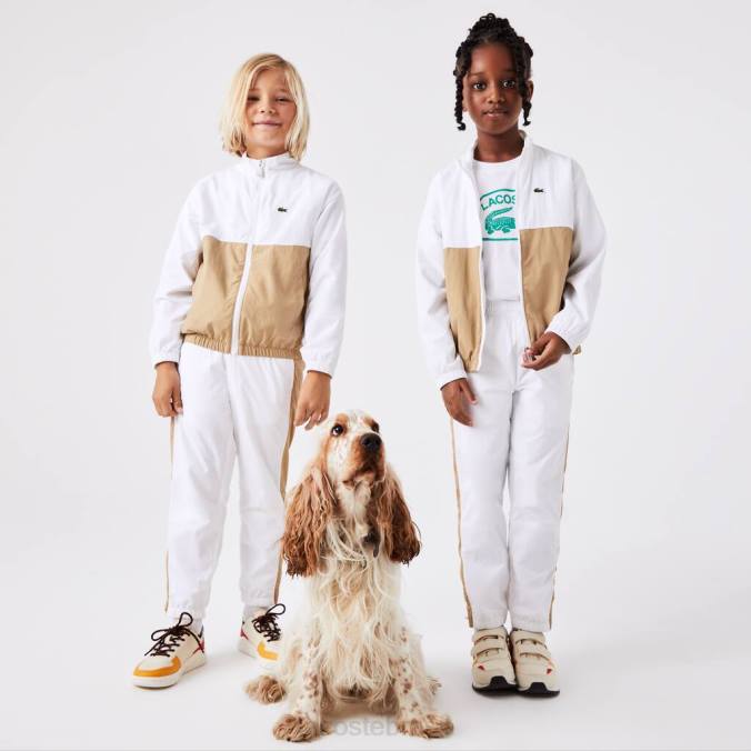 Lacoste crianças jaqueta colorblock com gola alta branco/bege P2PX3220 roupas