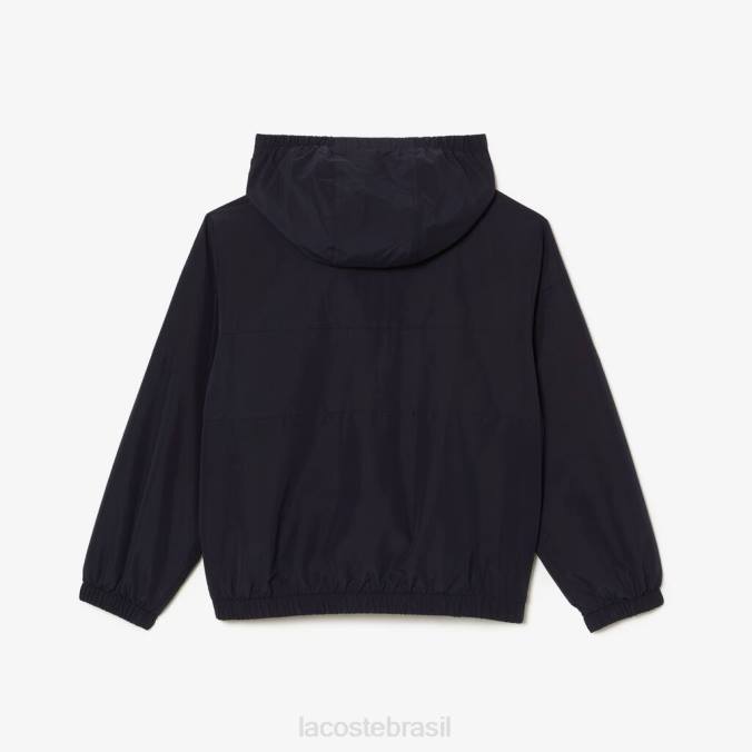 Lacoste crianças jaqueta com capuz e zíper em poliéster reciclado azul-marinho P2PX3053 roupas