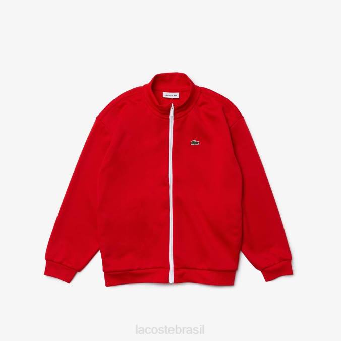 Lacoste crianças jaqueta de lã com gola alta e zíper da marca Heritage vermelho branco P2PX3250 roupas