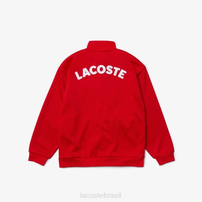 Lacoste crianças jaqueta de lã com gola alta e zíper da marca Heritage vermelho branco P2PX3250 roupas