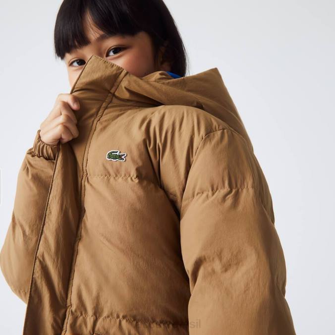 Lacoste crianças jaqueta de tafetá com capuz e bordado de crocodilo marrom/azul P2PX3222 roupas