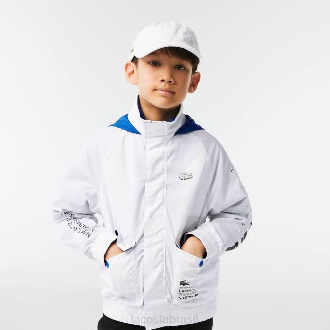 Lacoste crianças jaqueta impermeável com capuz removível branco/azul/preto P2PX3240 roupas