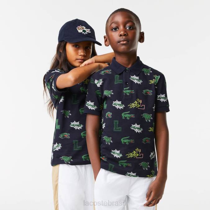 Lacoste crianças Polo com estampa de crocodilo com efeito cômico azul-marinho P2PX2955 roupas
