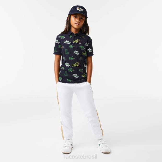 Lacoste crianças Polo com estampa de crocodilo com efeito cômico azul-marinho P2PX2955 roupas