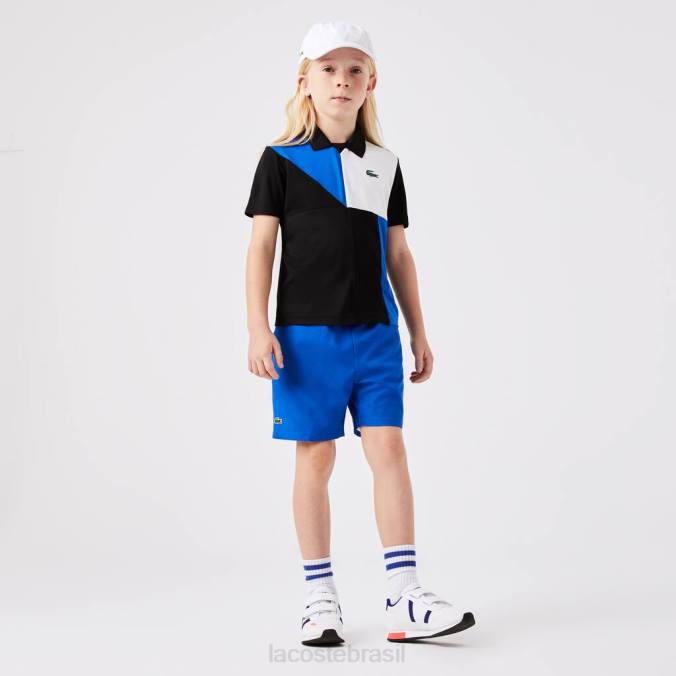 Lacoste crianças pólo de tênis esportivo colorido preto/azul/branco P2PX3150 roupas