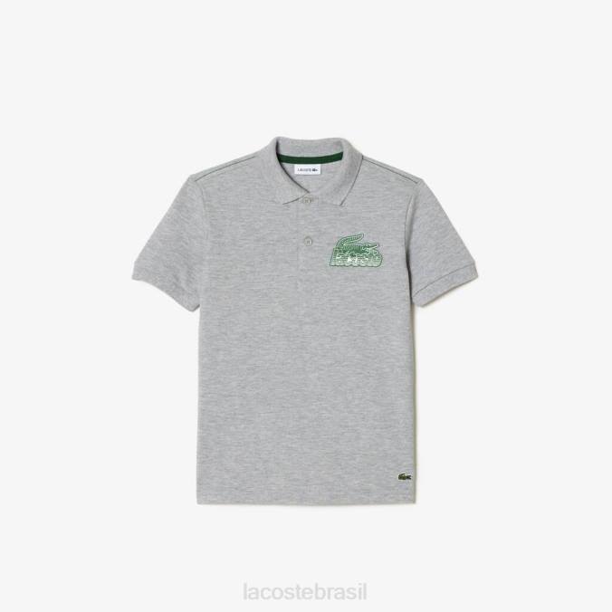 Lacoste crianças polo com estampa contrastante em algodão orgânico chino cinza P2PX3035 roupas