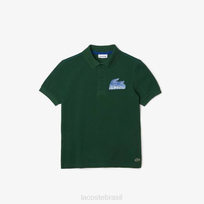 Lacoste crianças polo com estampa contrastante em algodão orgânico verde P2PX3034 roupas