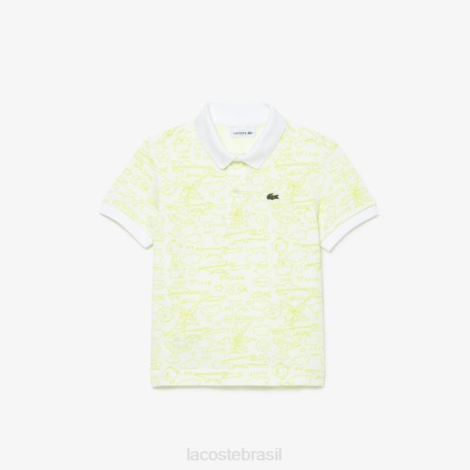 Lacoste crianças polo gráfica petit piquê em algodão orgânico branco P2PX2957 roupas