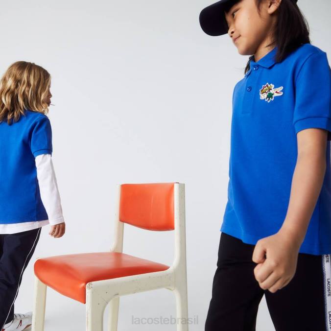 Lacoste crianças polo piquê de algodão orgânico crachá em quadrinhos azul P2PX3145 roupas