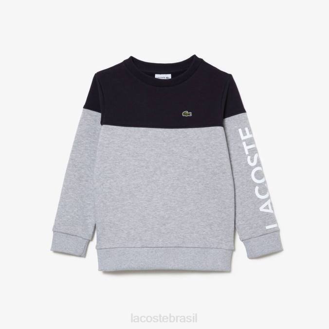 Lacoste crianças moletom colorblock em flanela de algodão orgânico chine azul marinho/cinza P2PX3064 roupas
