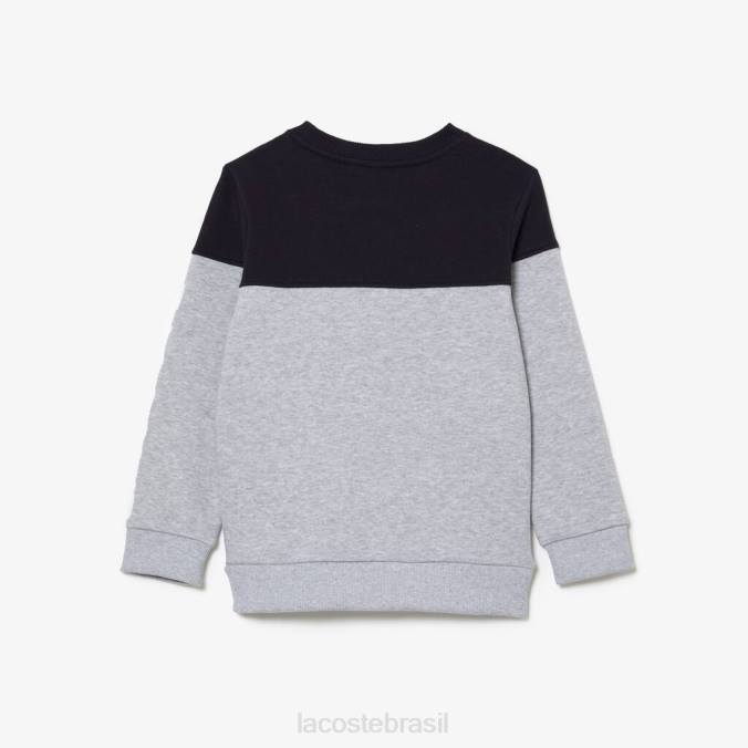 Lacoste crianças moletom colorblock em flanela de algodão orgânico chine azul marinho/cinza P2PX3064 roupas