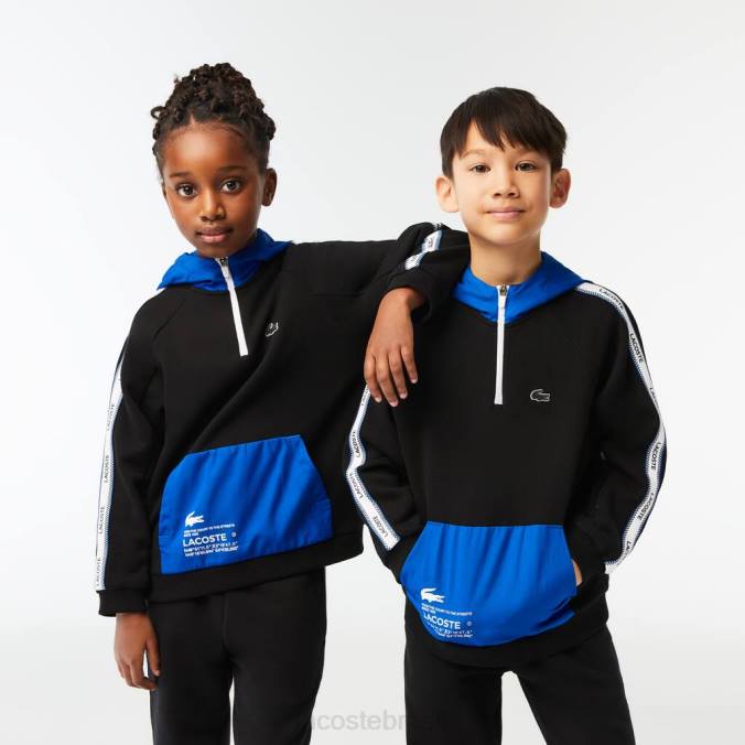 Lacoste crianças moletom com capuz e bolso canguru Preto Azul P2PX3205 roupas