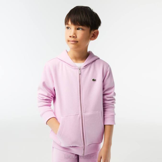 Lacoste crianças moletom com capuz e bolso canguru rosa P2PX3252 roupas