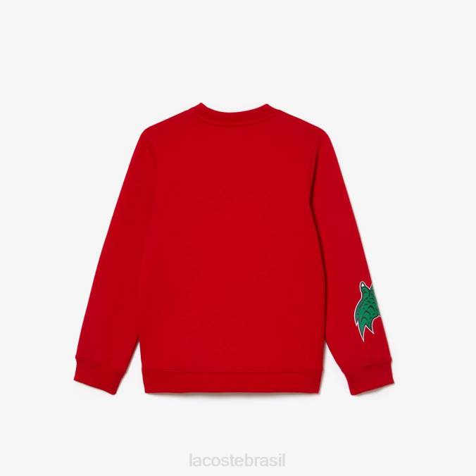 Lacoste crianças moletom de algodão orgânico com estampa de quadrinhos vermelho P2PX3193 roupas