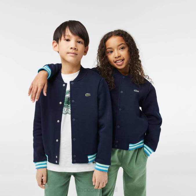 Lacoste crianças moletom de lã com botão azul-marinho P2PX3044 roupas