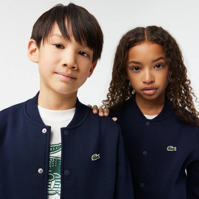 Lacoste crianças moletom de lã com botão azul-marinho P2PX3044 roupas