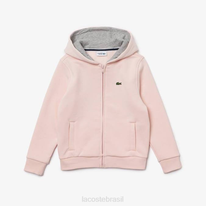 Lacoste crianças moletom de lã com zíper para tênis esportivo chine rosa claro/cinza P2PX3261 roupas