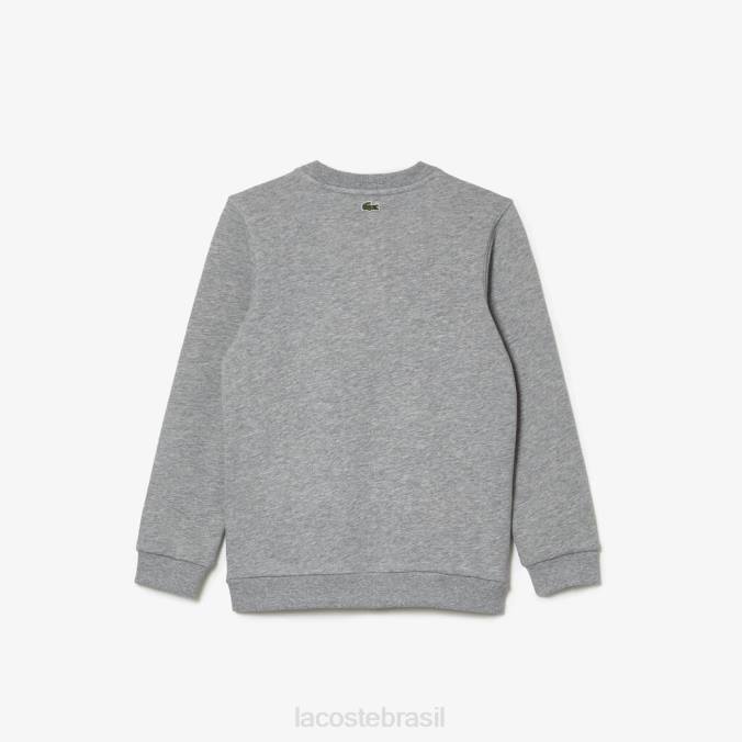 Lacoste crianças moletom de lã de algodão com gola redonda de crocodilo Heritage chine cinza/branco/verde P2PX3255 roupas