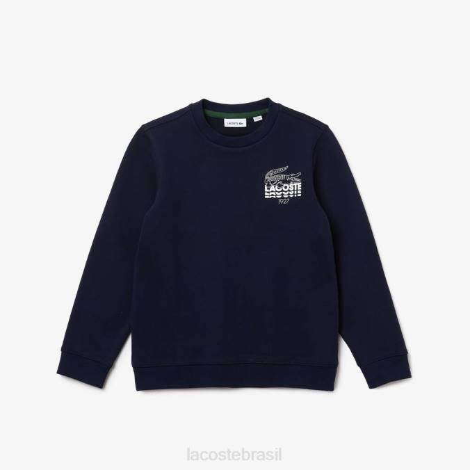 Lacoste crianças moletom de lã de algodão com marca de crocodilo azul-marinho P2PX3204 roupas