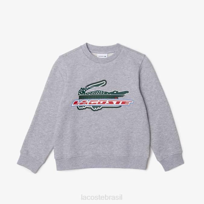 Lacoste crianças moletom de lã de algodão orgânico chino cinza P2PX3050 roupas