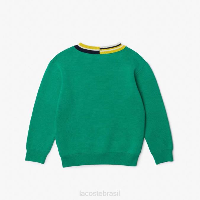 Lacoste crianças suéter de algodão com gola listrada contrastante verde branco P2PX3283 roupas