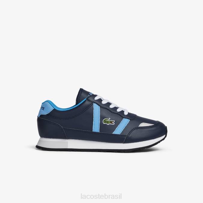 Lacoste crianças tênis pop sintético colorido parceiro marinho e azul claro P2PX3333 sapato