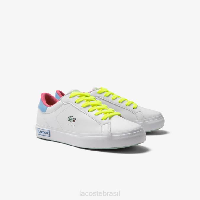 Lacoste crianças tênis powercourt sintético colorido pop Branco Verde P2PX3070 sapato