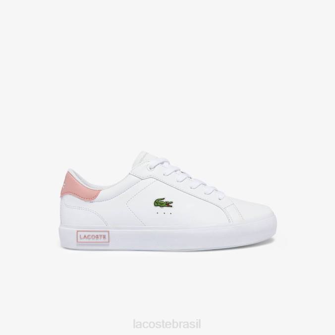 Lacoste crianças tênis sintético powercourt branco e rosa claro P2PX3308 sapato