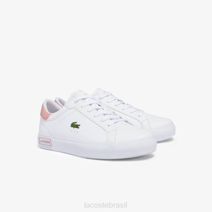 Lacoste crianças tênis sintético powercourt branco e rosa claro P2PX3308 sapato