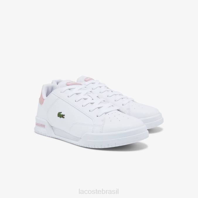 Lacoste crianças tênis sintético twin serve branco e rosa claro P2PX3321 sapato