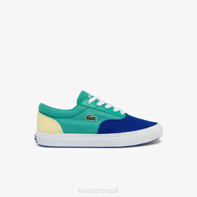 Lacoste crianças jump serve tênis de lona com renda azul verde P2PX3264 sapato