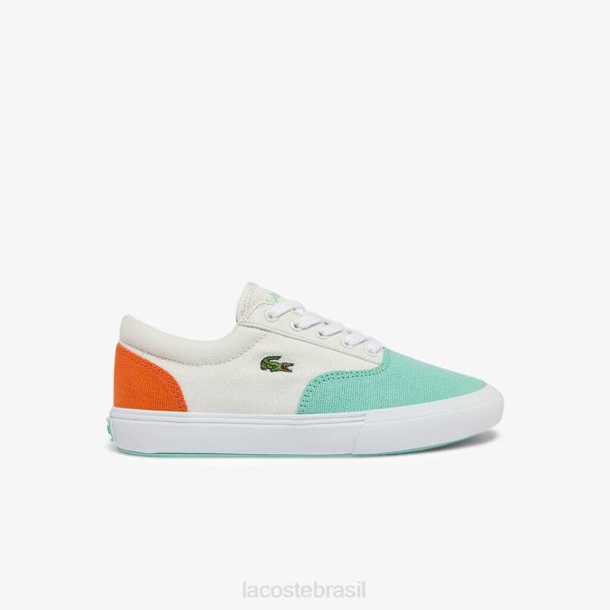 Lacoste crianças jump serve tênis de lona com renda branco/turquesa P2PX3263 sapato