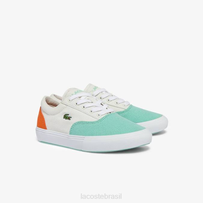 Lacoste crianças jump serve tênis de lona com renda branco/turquesa P2PX3263 sapato