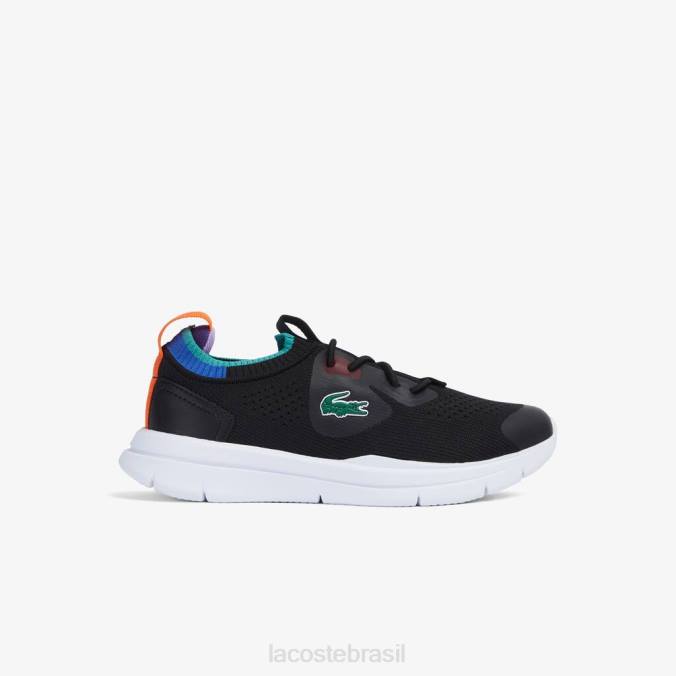 Lacoste crianças run spin knit têxtil cor contraste tênis Preto Azul P2PX3298 sapato