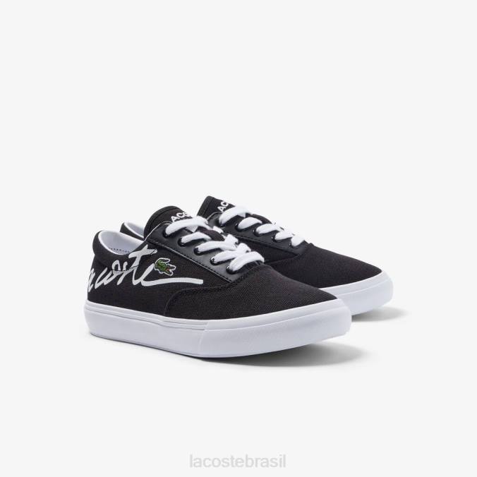 Lacoste crianças salto servir tênis têxtil de renda Preto branco P2PX3305 sapato