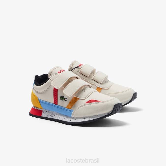 Lacoste crianças sapatos externos sintéticos de inverno para parceiros off white e amarelo P2PX3306 sapato