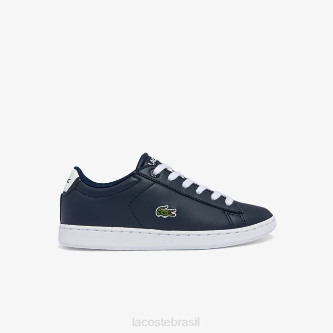 Lacoste crianças tênis carnaby com contraste de cor sintética marinho e branco P2PX3256 sapato