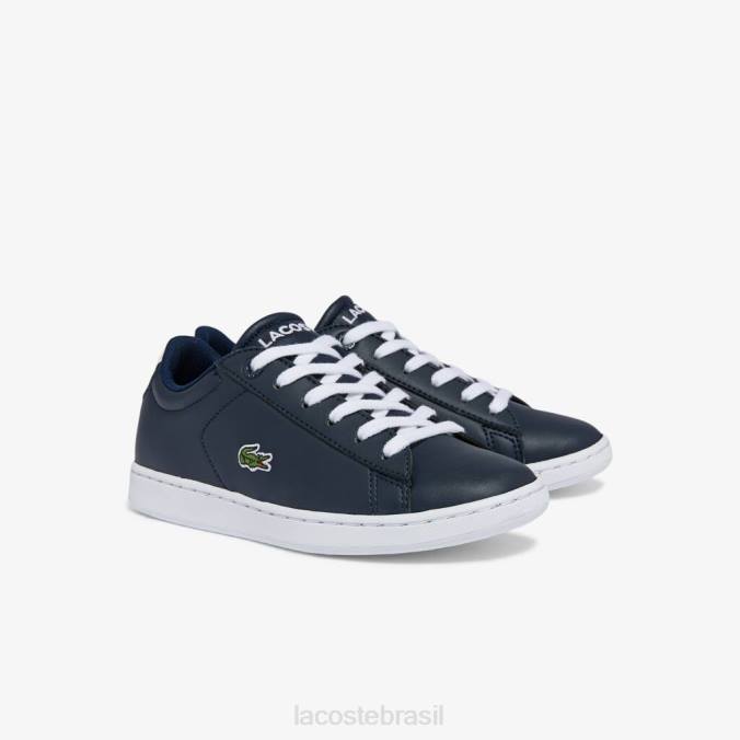 Lacoste crianças tênis carnaby com contraste de cor sintética marinho e branco P2PX3256 sapato