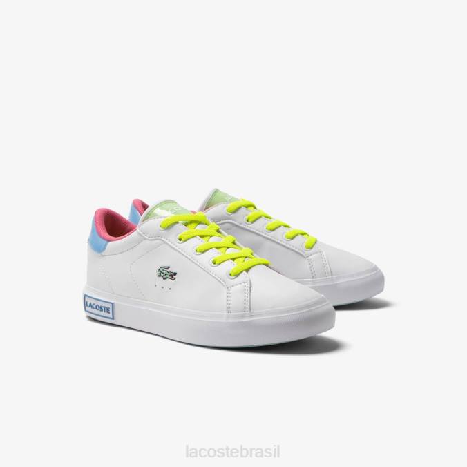 Lacoste crianças tênis powercourt sintético colorido pop Branco Verde P2PX3071 sapato