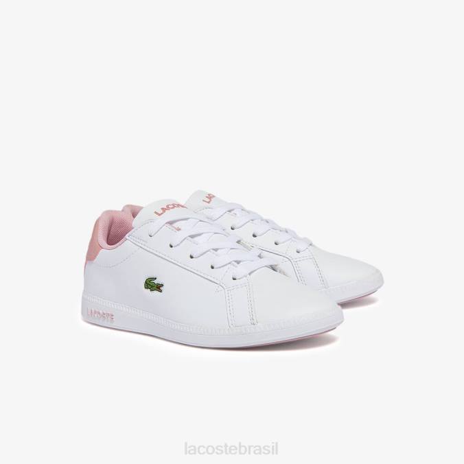 Lacoste crianças tênis sintético para graduação branco e rosa claro P2PX3231 sapato