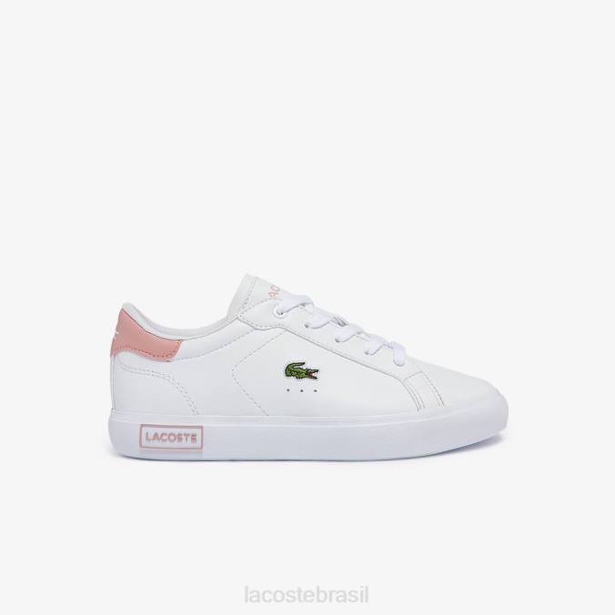 Lacoste crianças tênis sintético powercourt branco e rosa claro P2PX3066 sapato