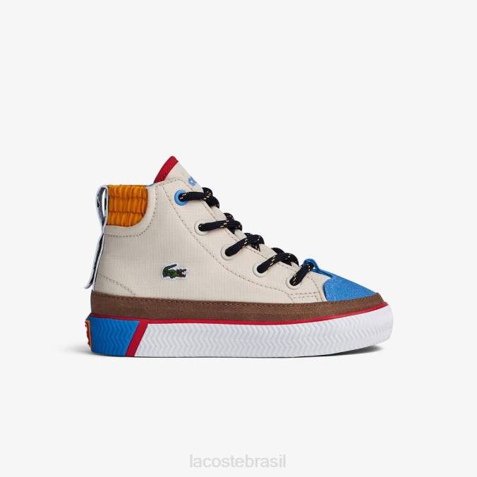 Lacoste crianças gripshot inverno mid têxtil sapatos ao ar livre off white e amarelo P2PX2986 sapato