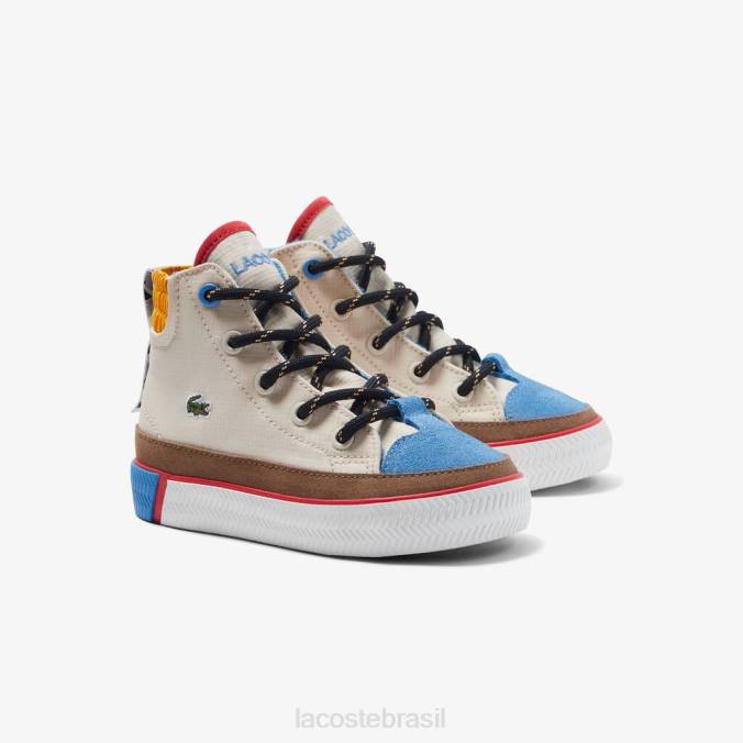 Lacoste crianças gripshot inverno mid têxtil sapatos ao ar livre off white e amarelo P2PX2986 sapato