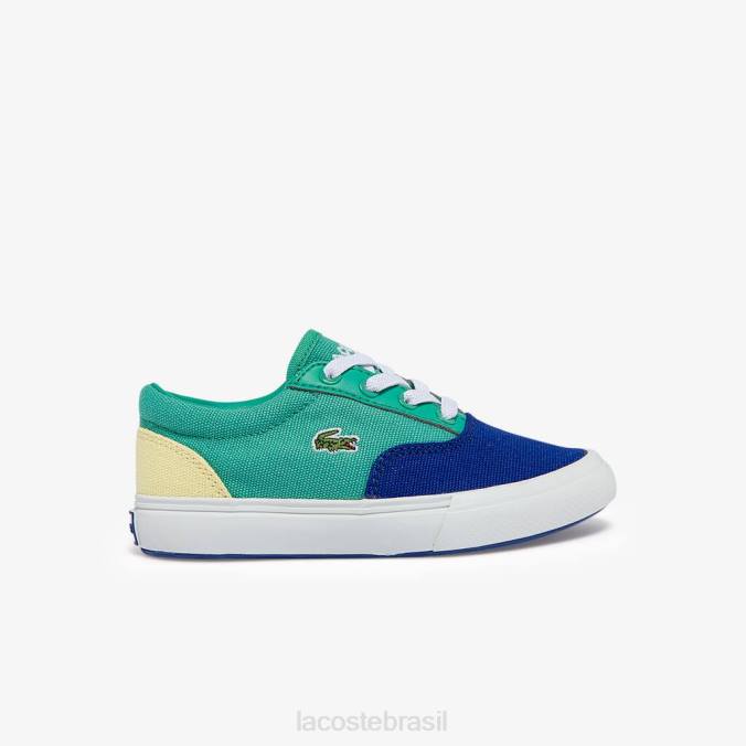 Lacoste crianças jump serve tênis de lona com renda azul verde P2PX2976 sapato