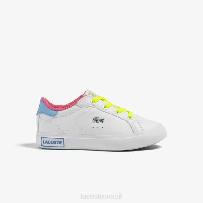Lacoste crianças tênis powercourt sintético colorido pop Branco Verde P2PX2931 sapato