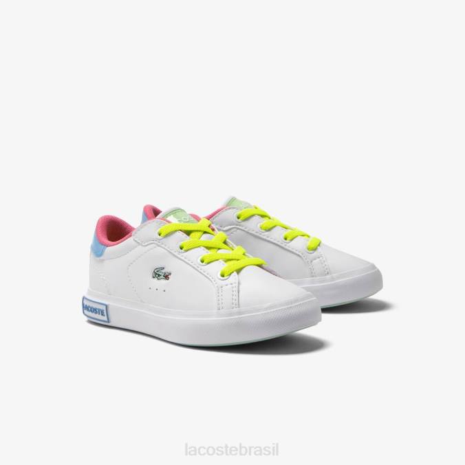 Lacoste crianças tênis powercourt sintético colorido pop Branco Verde P2PX2931 sapato