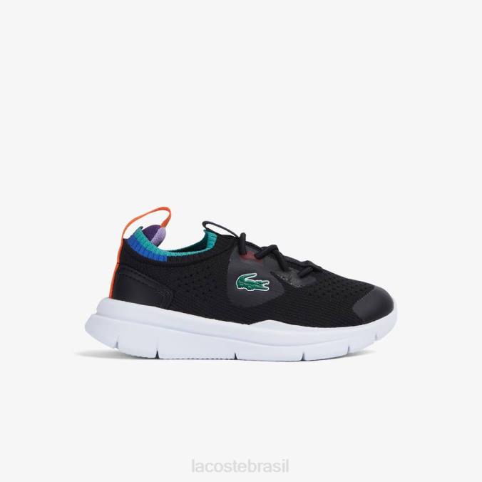 Lacoste crianças tênis run spin knit têxtil cor contrastante Preto Azul P2PX2981 sapato