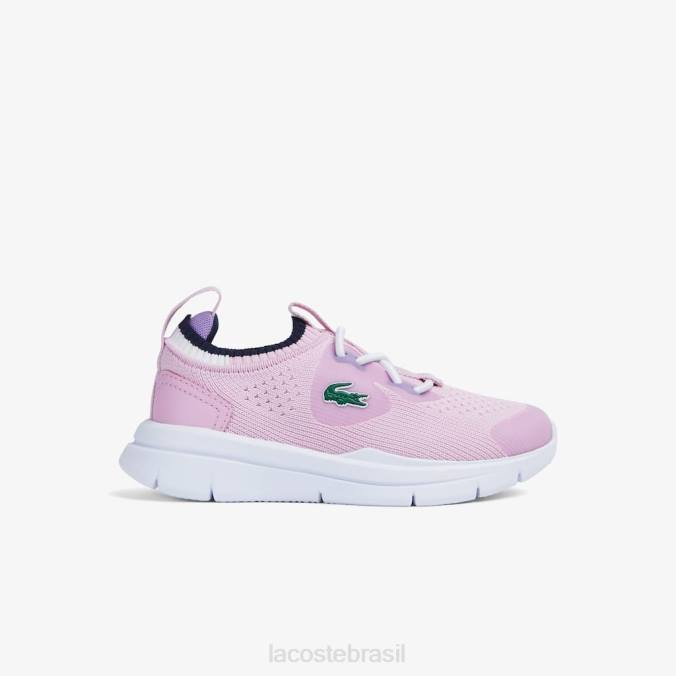 Lacoste crianças tênis run spin knit têxtil cor contrastante rosa e branco P2PX2982 sapato