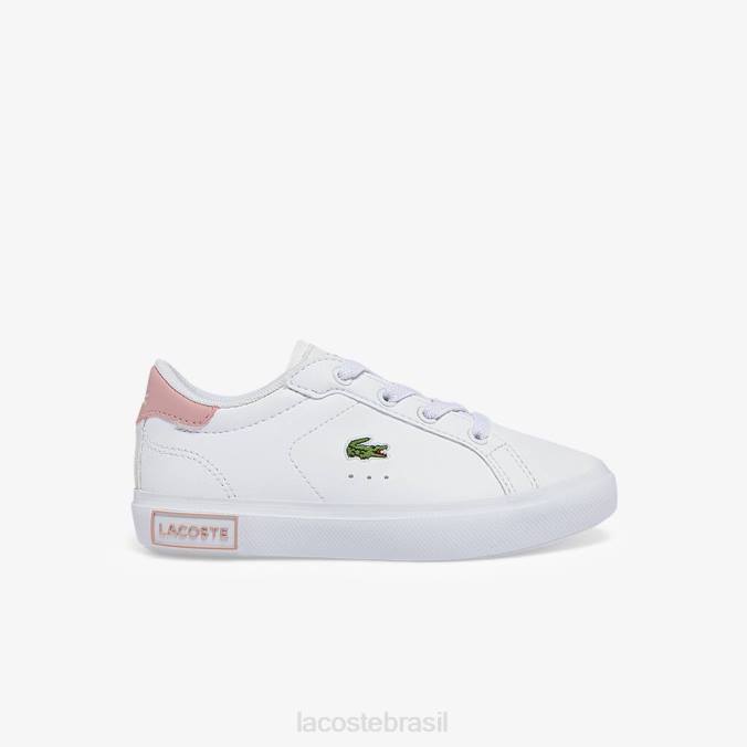 Lacoste crianças tênis sintético powercourt branco e rosa claro P2PX2936 sapato